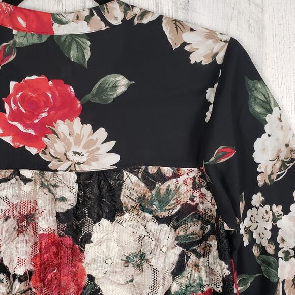 Fig + Flower Floral Long Sleeve Button Down Shirt Women's Size Petite Medium PM - Picture 8 of 11